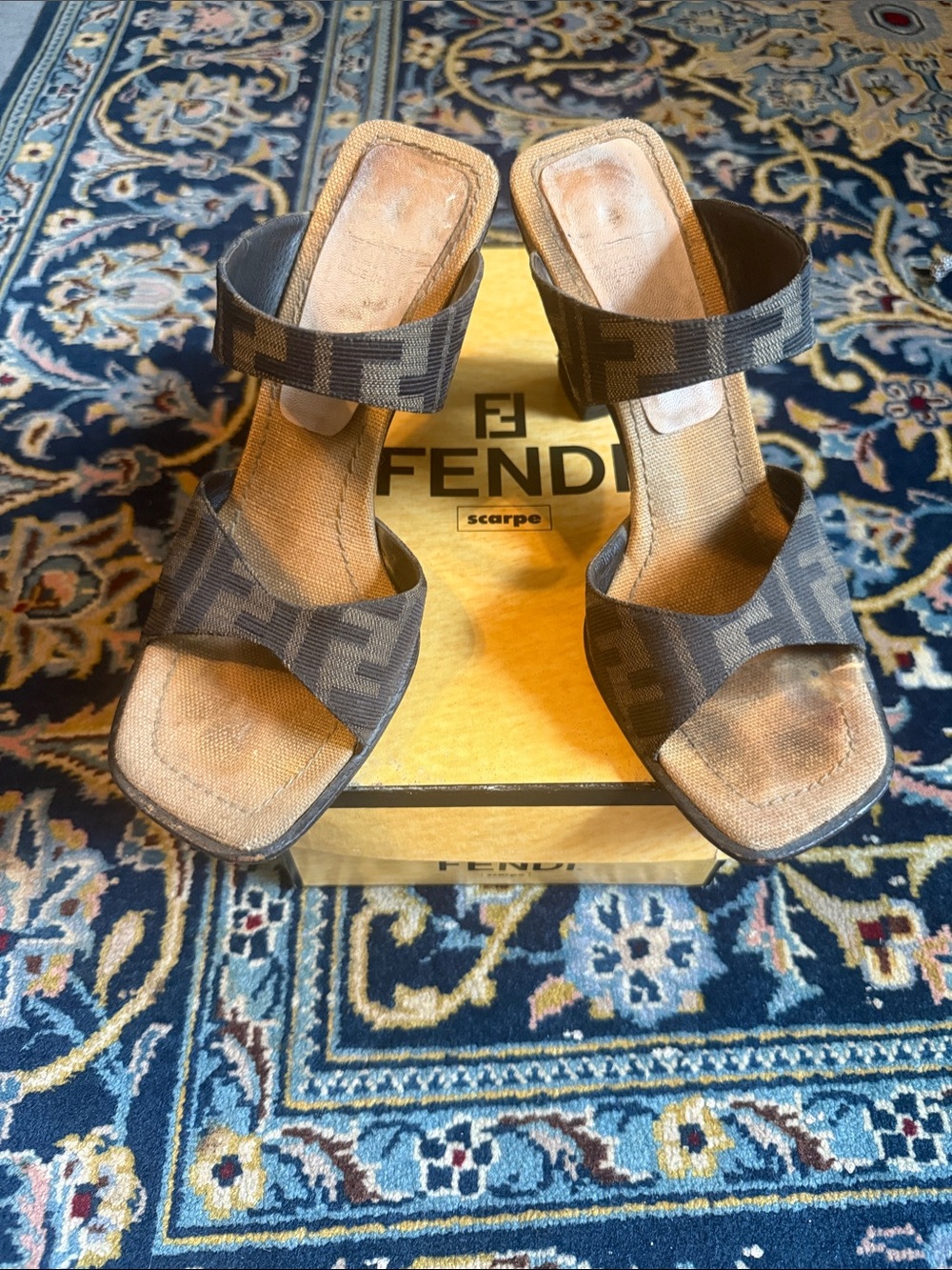 Fendi Brown Zucca FF fits size 6.5 or 7  2-Band Slide Heels
